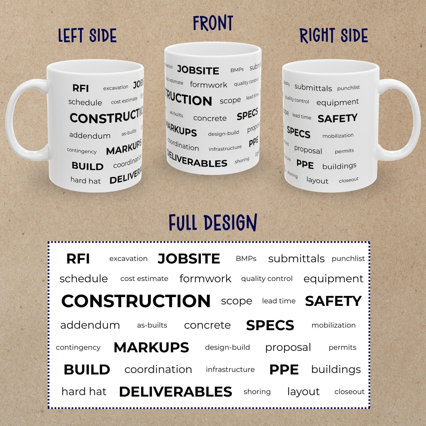 Construction Engineer Word Cloud Mug