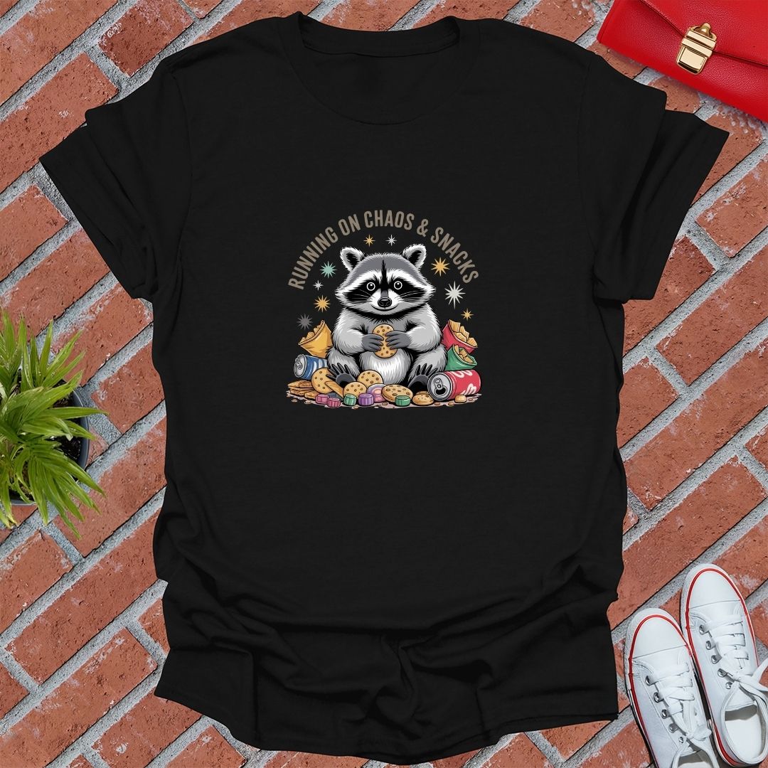 Running On Chaos & Snacks Raccoon T-Shirt