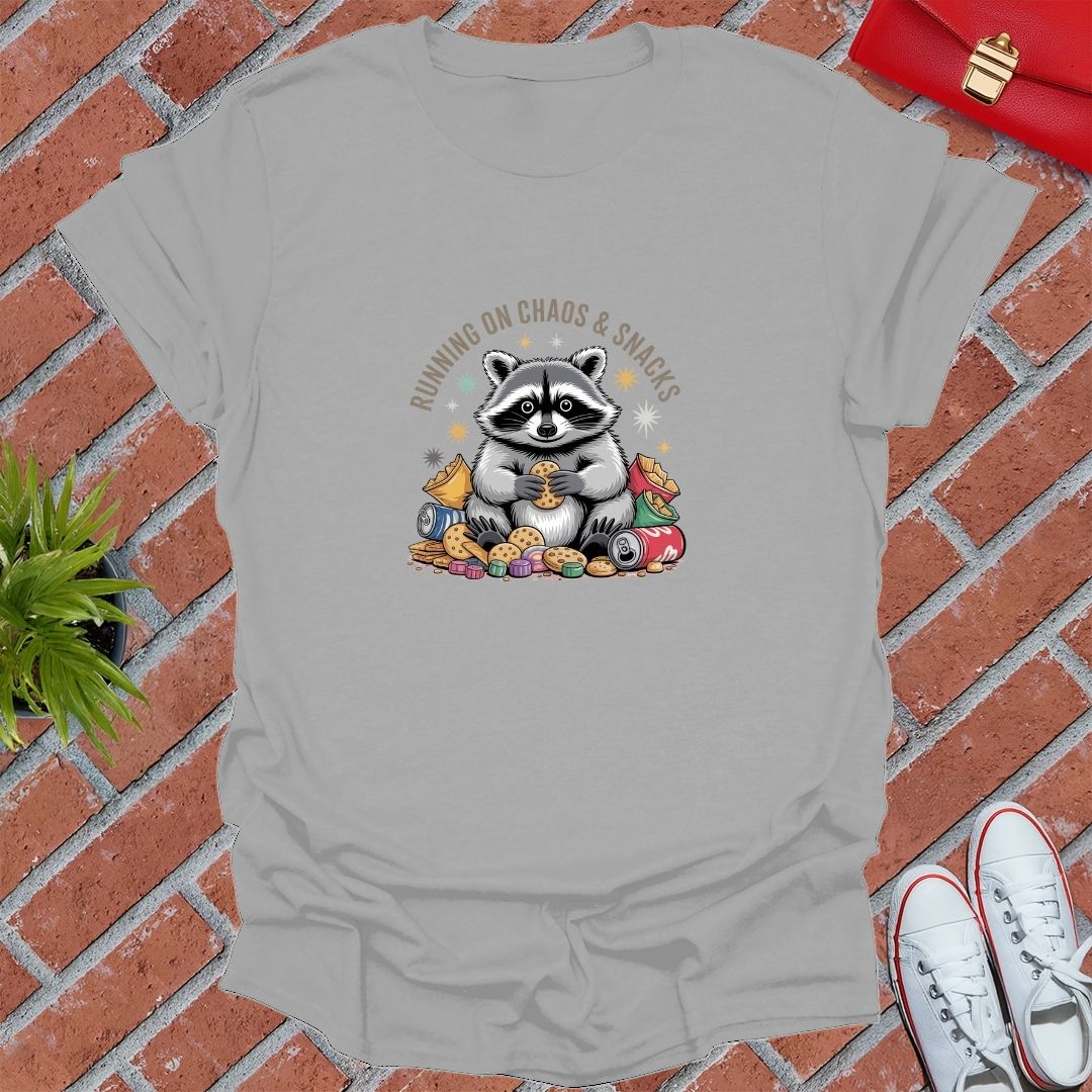 Running On Chaos & Snacks Raccoon T-Shirt
