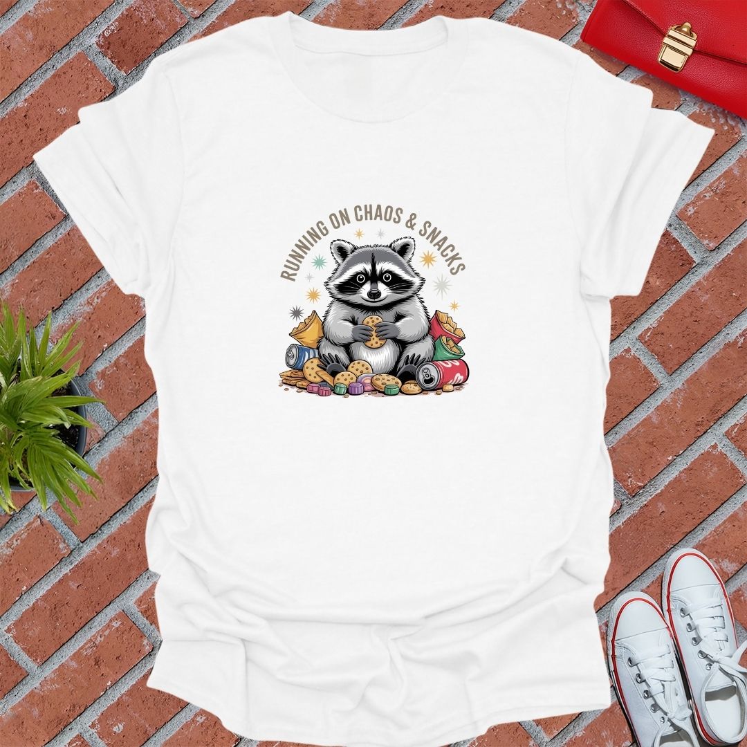 Running On Chaos & Snacks Raccoon T-Shirt