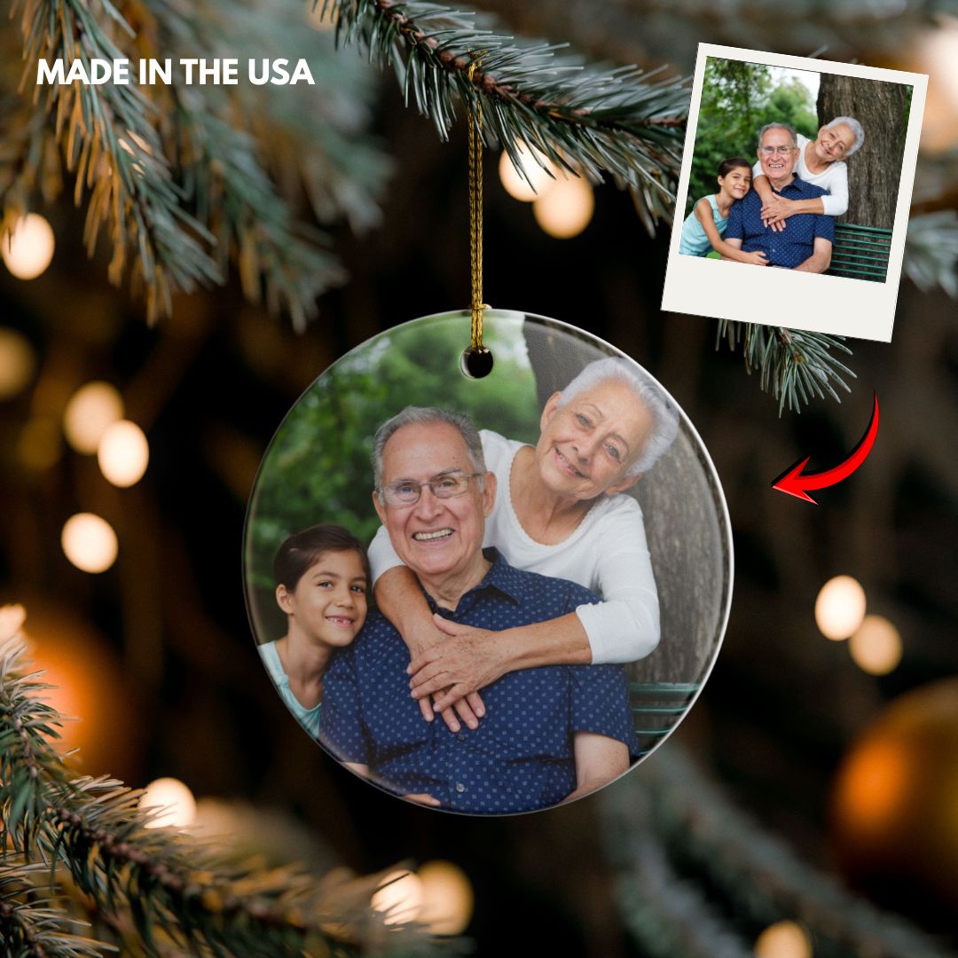 Personalized Family Photo Ornament — Custom Name & Year Ceramic Holiday Decoration 2025