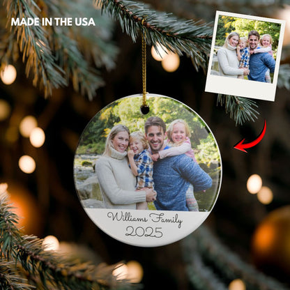 Personalized Family Photo Ornament — Custom Name & Year Ceramic Holiday Decoration 2025